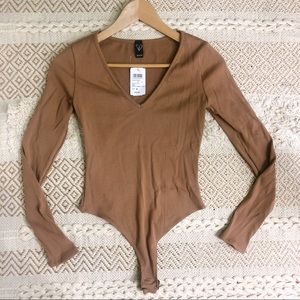 NEW taupe brown ribbed bodysuit